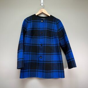 Talbots Royal Blue and Black Plaid Reversible Wool Coat, Size PP